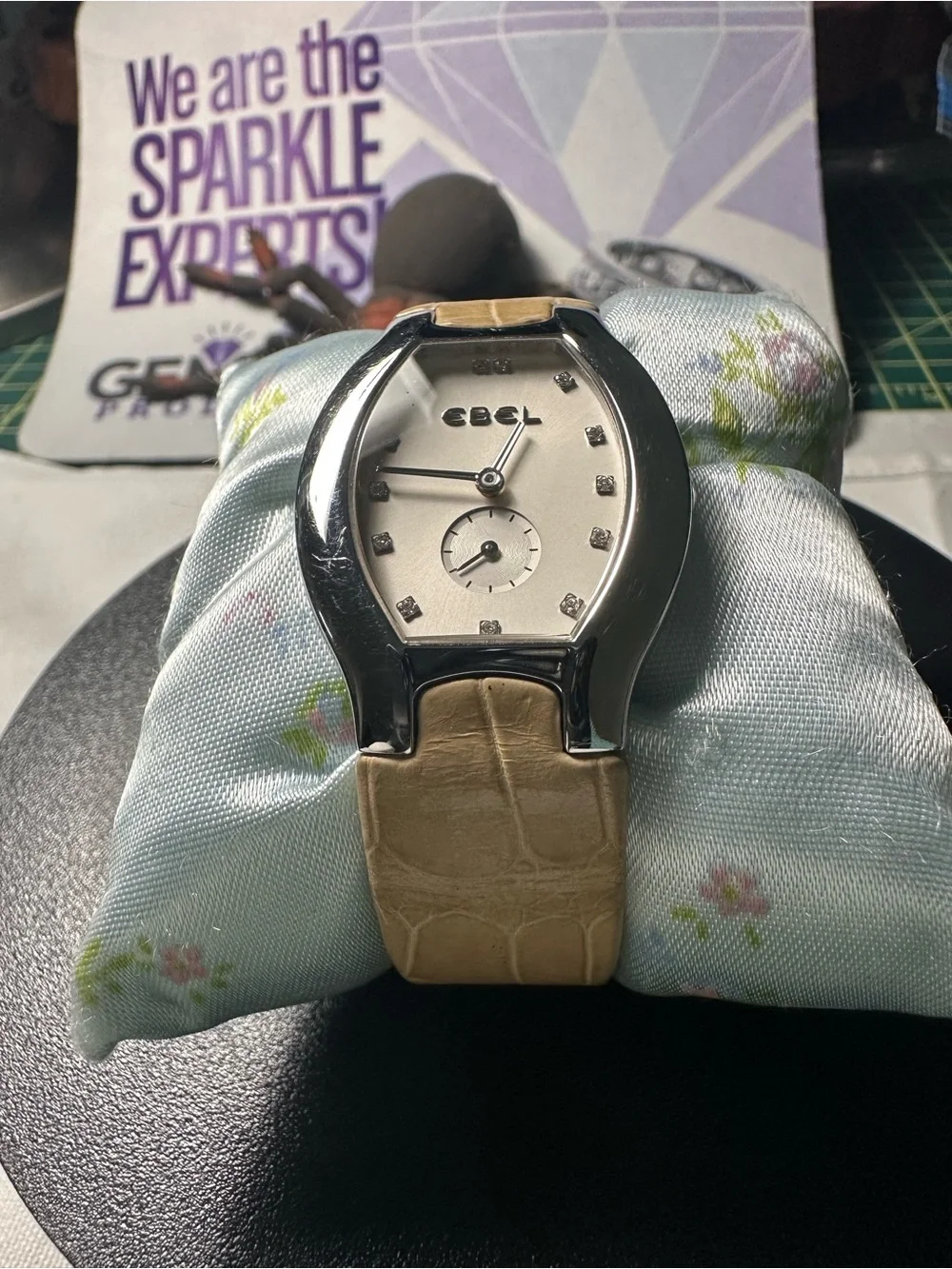 Women's Silver Dial Watch with Beige Leather Strap